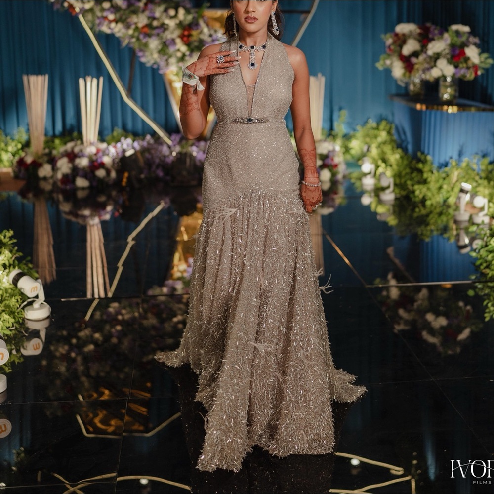 Tarun Tahiliani Glittering Silver gown